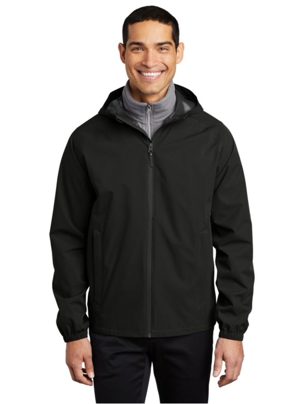 Port Authority Black Essential Rain Jacket Hood BRAND NEW Large